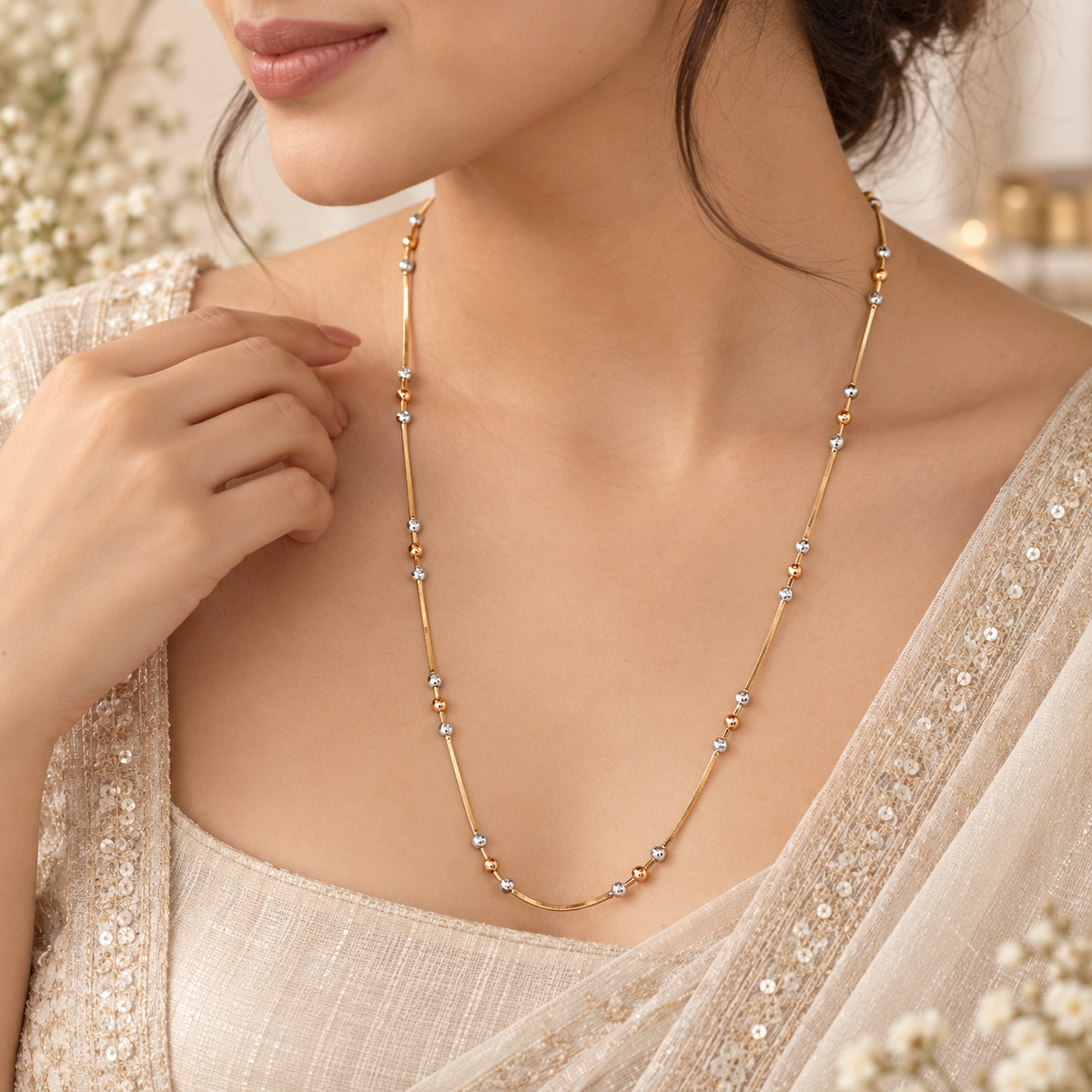 Anika Tricolour Bead Gold Chain
