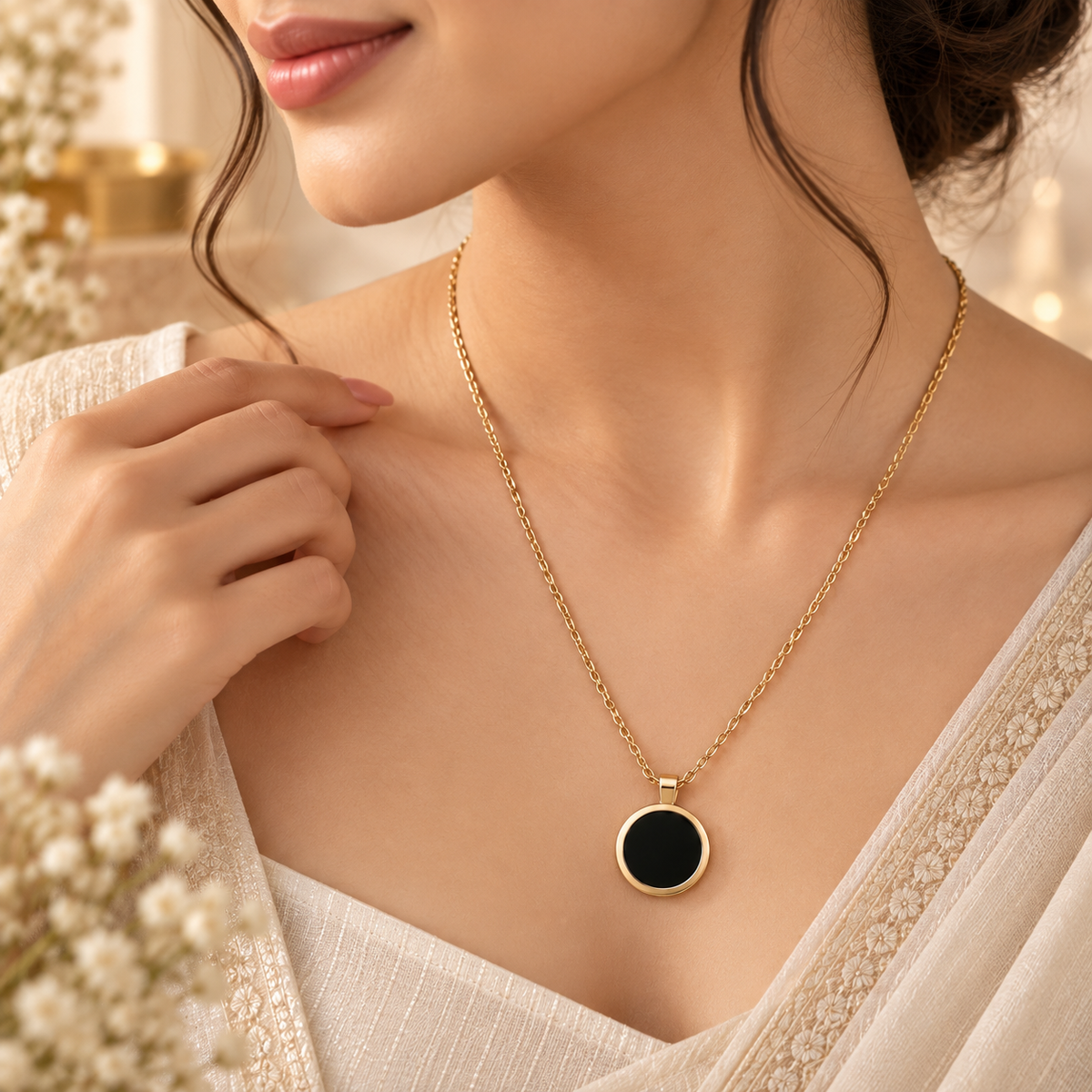 Aditi Black Disc Gold Chain