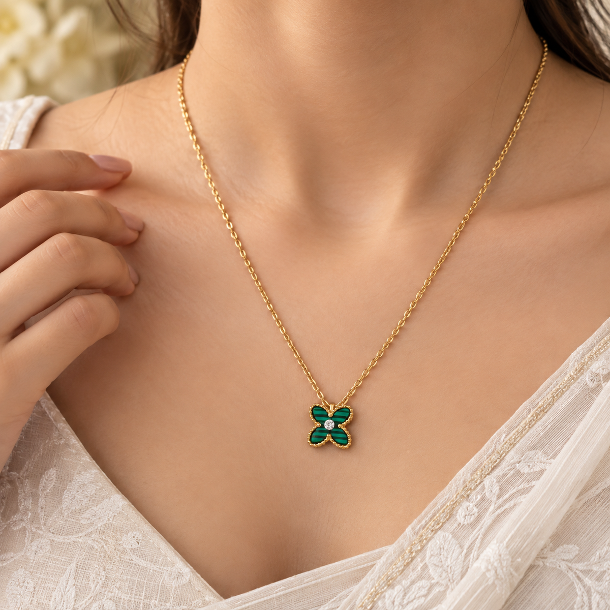 Emerald Butterfly Gold Chain