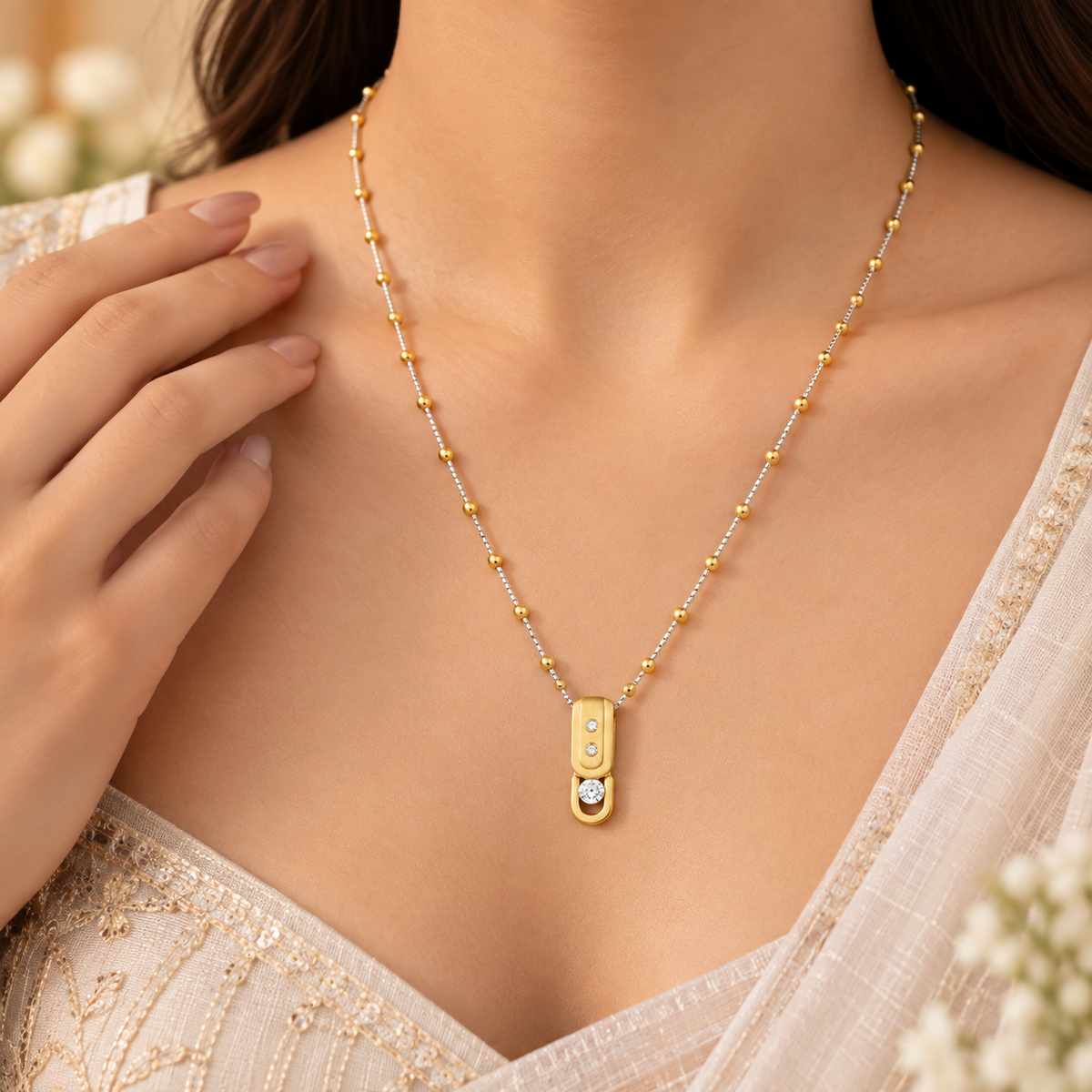 Brinda Lustre Bead Link Gold Chain