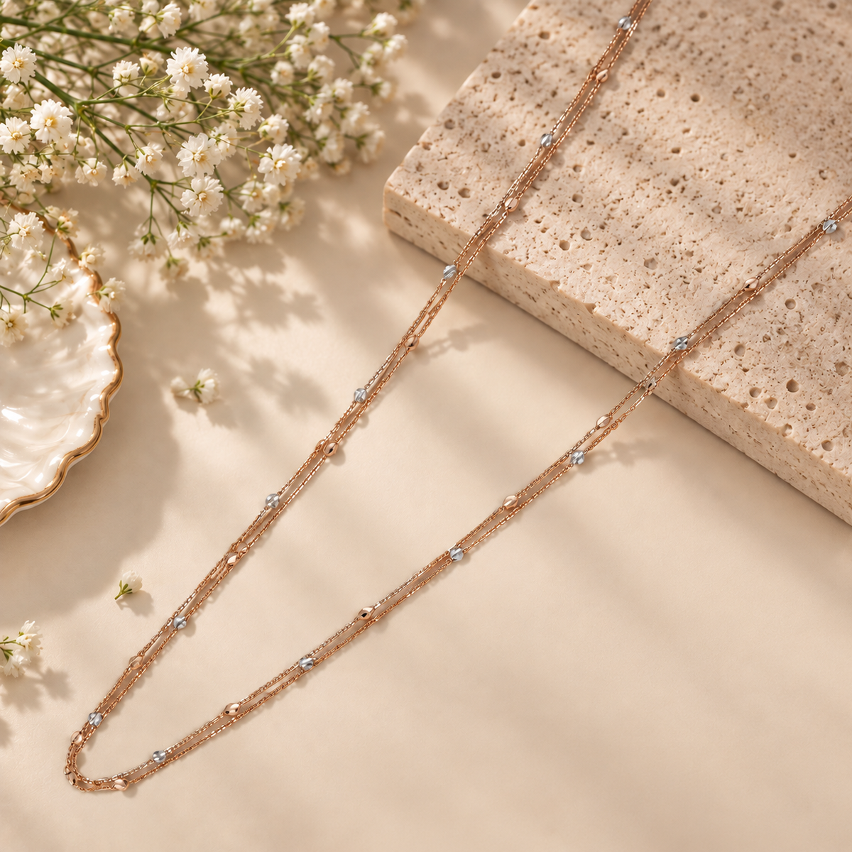 Inaya Beaded Layer Rose Gold Chain