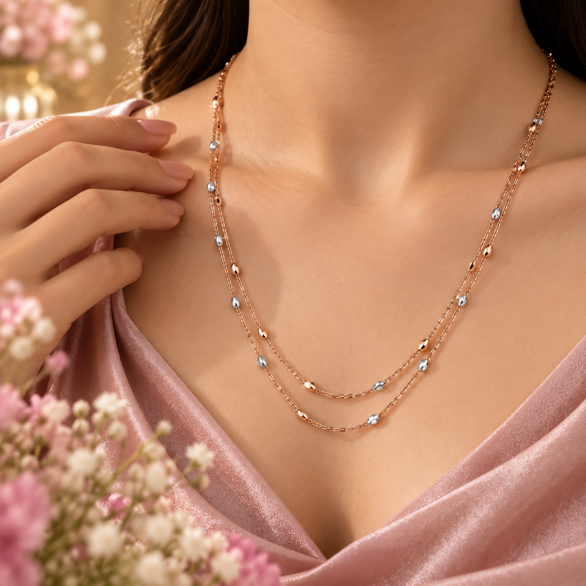 Inaya Beaded Layer Rose Gold Chain