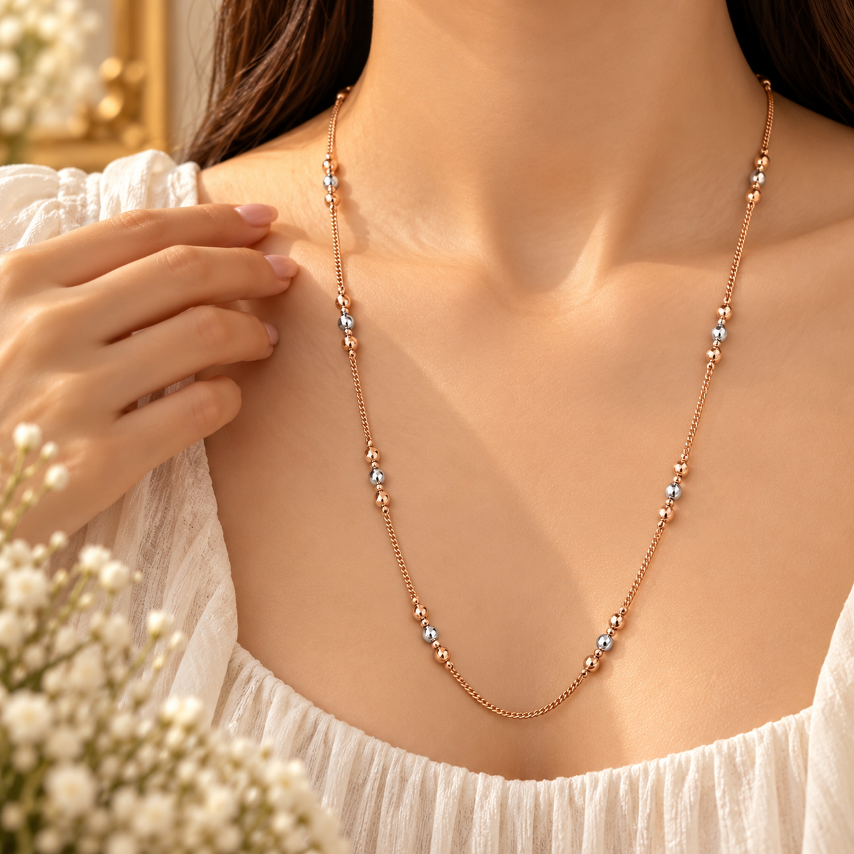 Aashi Beaded Elegance Gold Chain