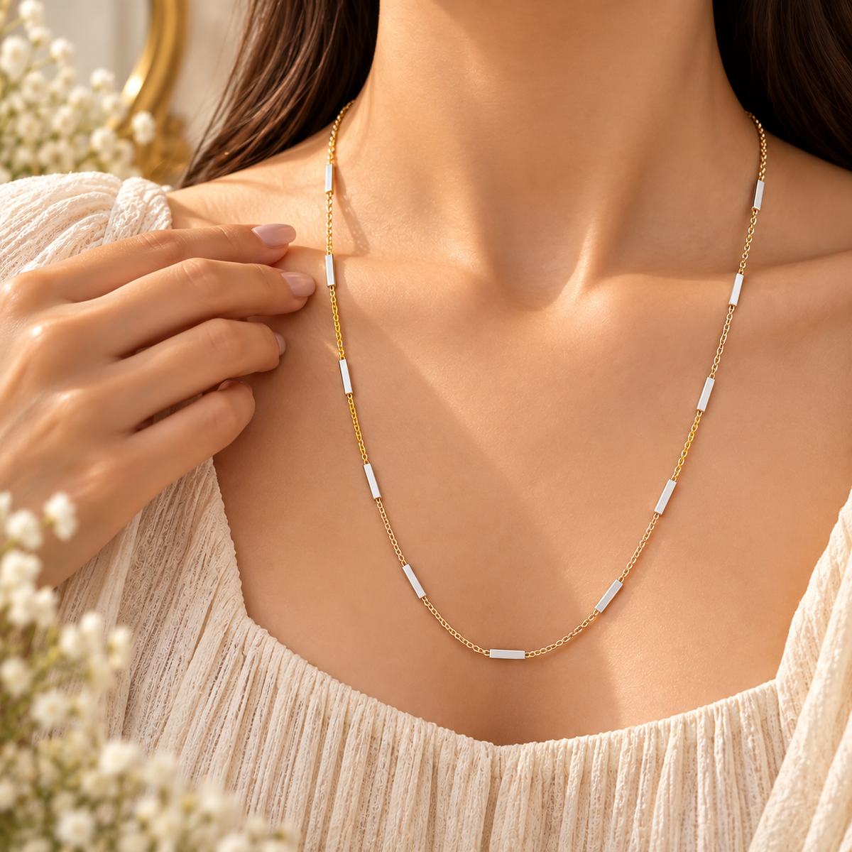 Eesha Dual Tone Bar Link Gold Chain