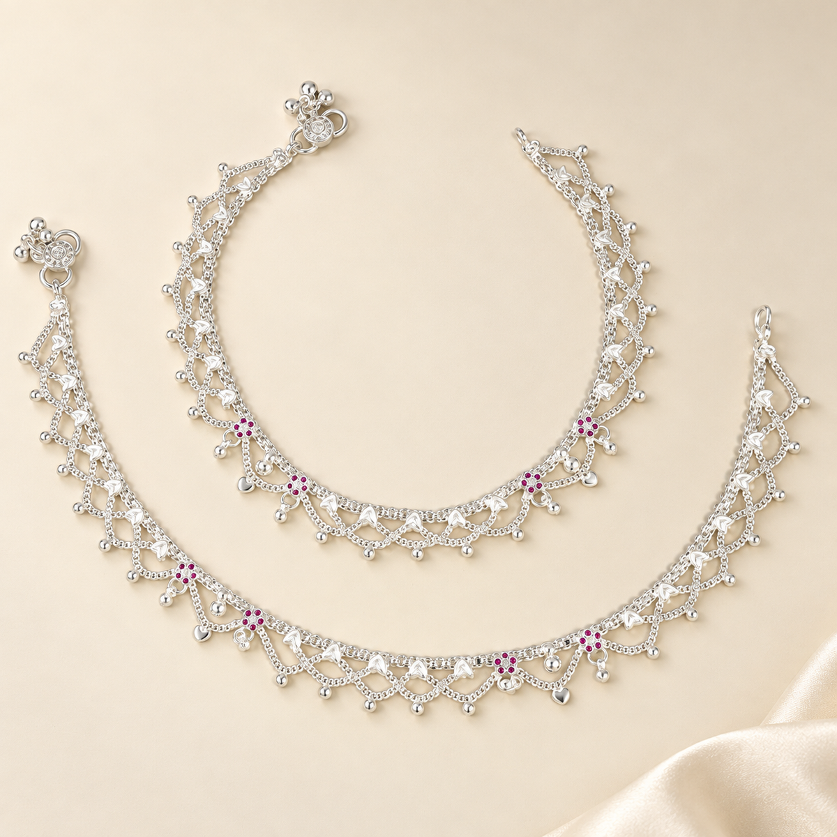 Rhea Leaf Cascade Silver Anklets