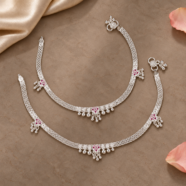 Nyra Royal Jhumki Silver Anklets
