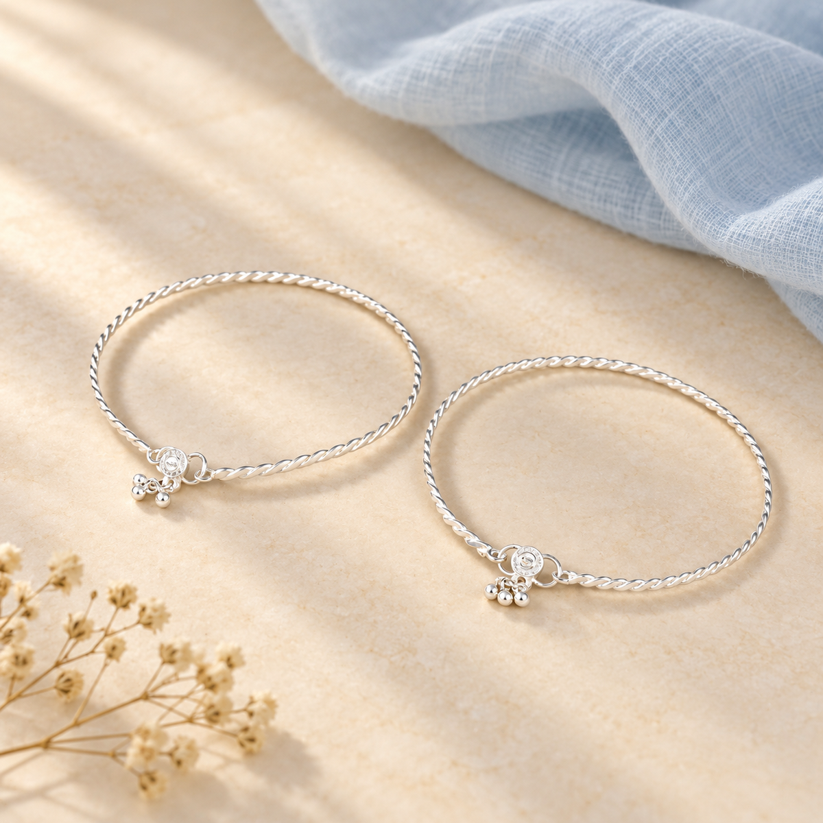Rhea Twisted Grace Silver Anklets Kada