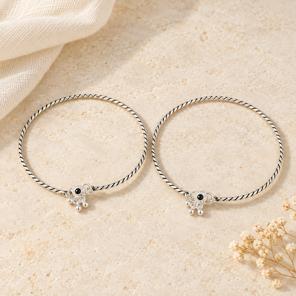 Nyra Oxidized Twist Silver Anklets Kada