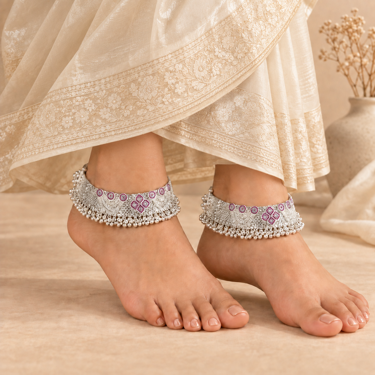 Aaradhya Royal Silver Anklets