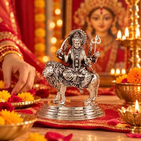 Shakti Vahini Durga Maa Silver  Idol