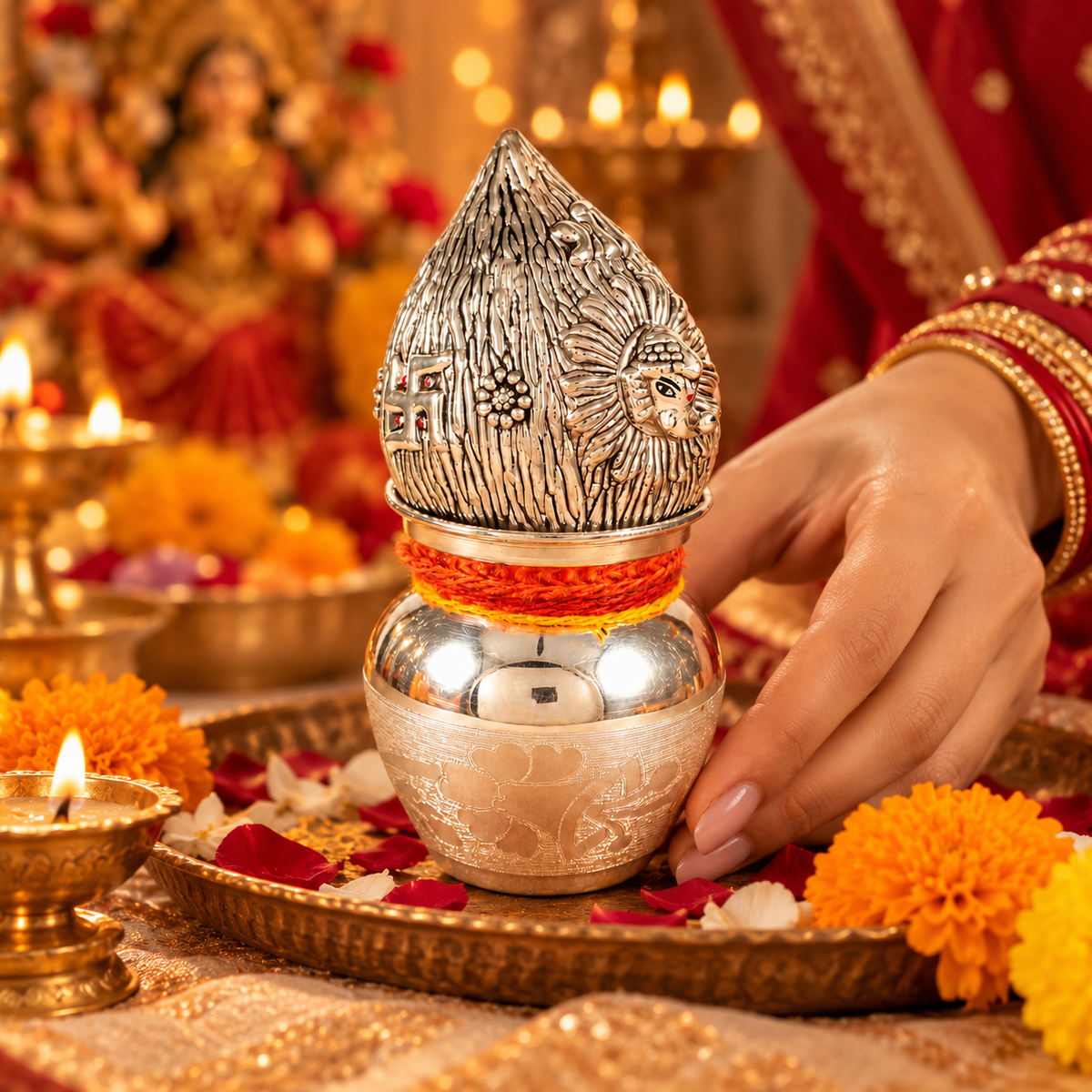 Shakti Purna Silver Kalash Nariyal
