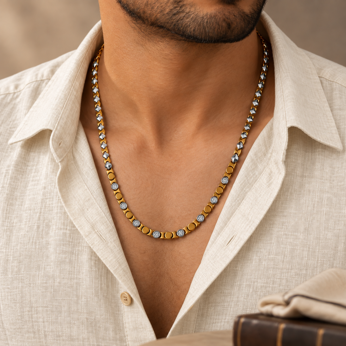 Naksh Dual Tone Spark Silver Chain For Him