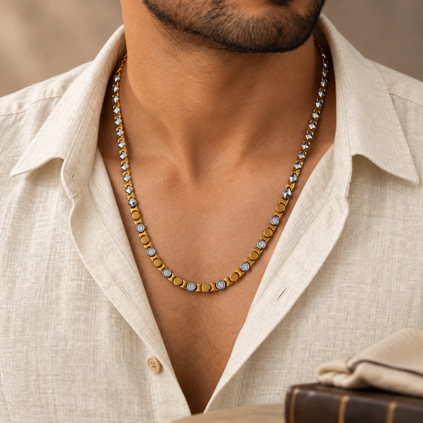 Naksh Dual Tone Spark Silver Chain For Him