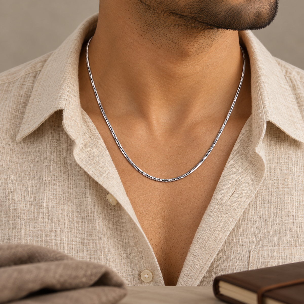 Yuvaan Classic Snake Silver Chain For Him