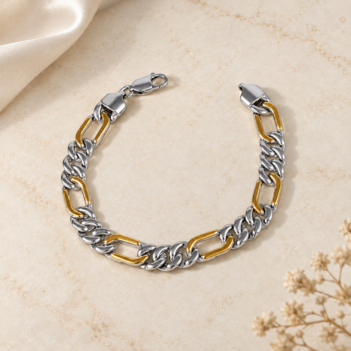 Ishaan Dual Tone Luxe Silver Bracelet For Him