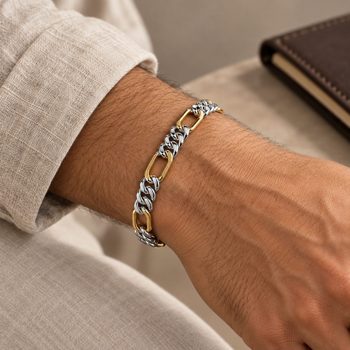 Ishaan Dual Tone Luxe Silver Bracelet For Him