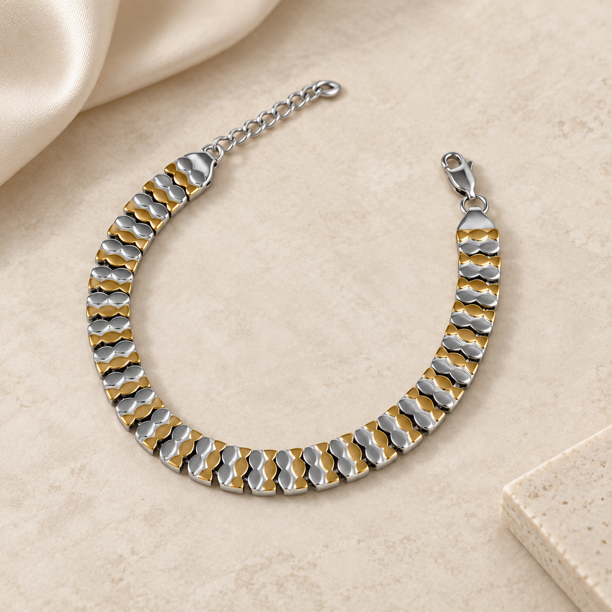 Krish Dual Tone Wave Silver Bracelet For Him
