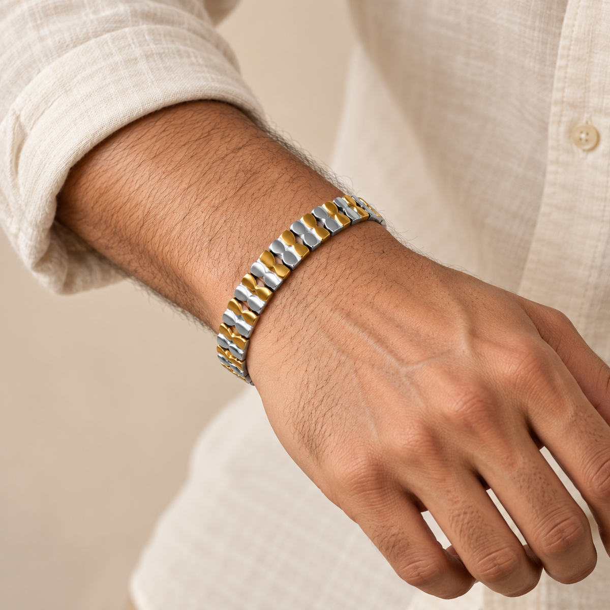 Krish Dual Tone Wave Silver Bracelet For Him