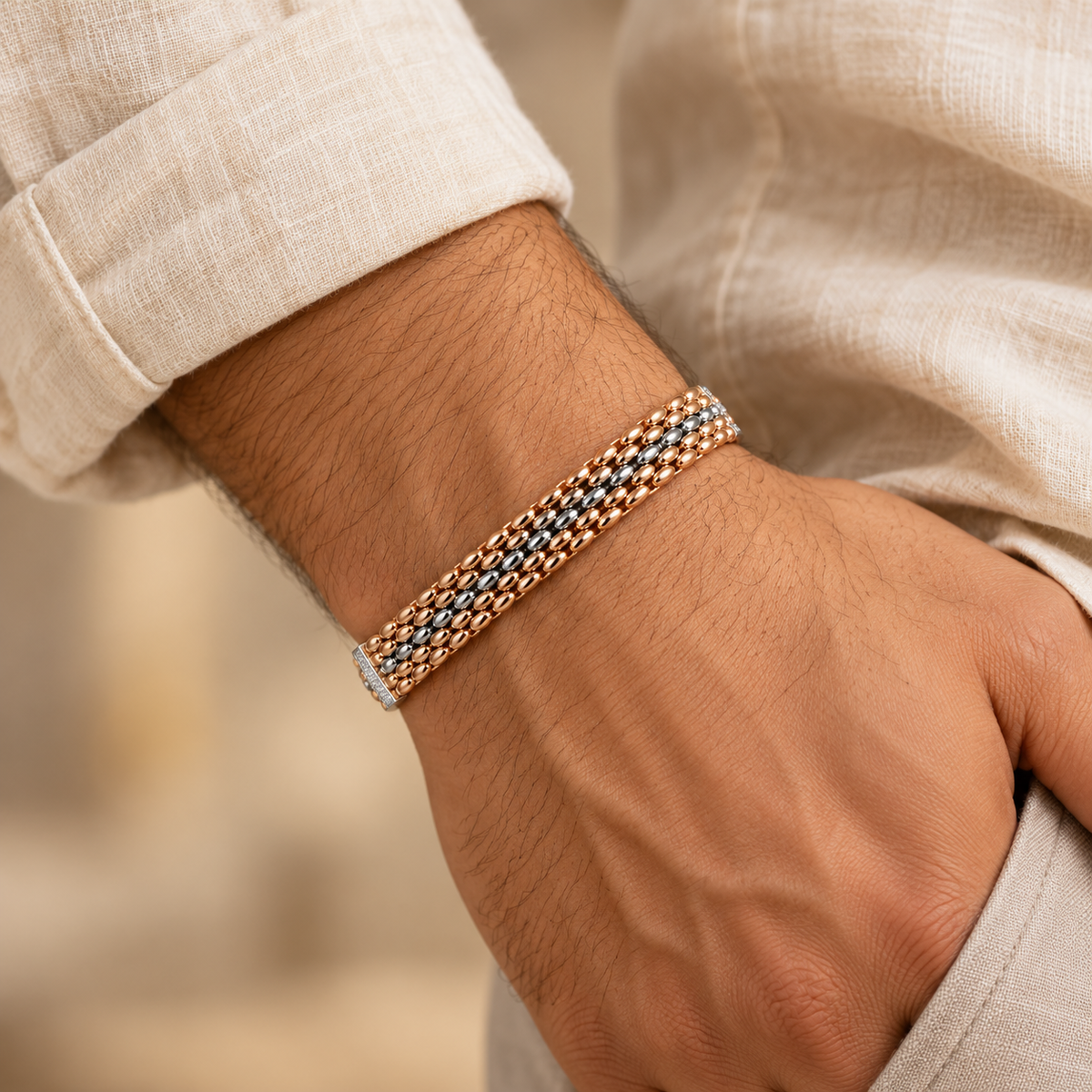 Pranav Mesh Silver Bracelet For Him