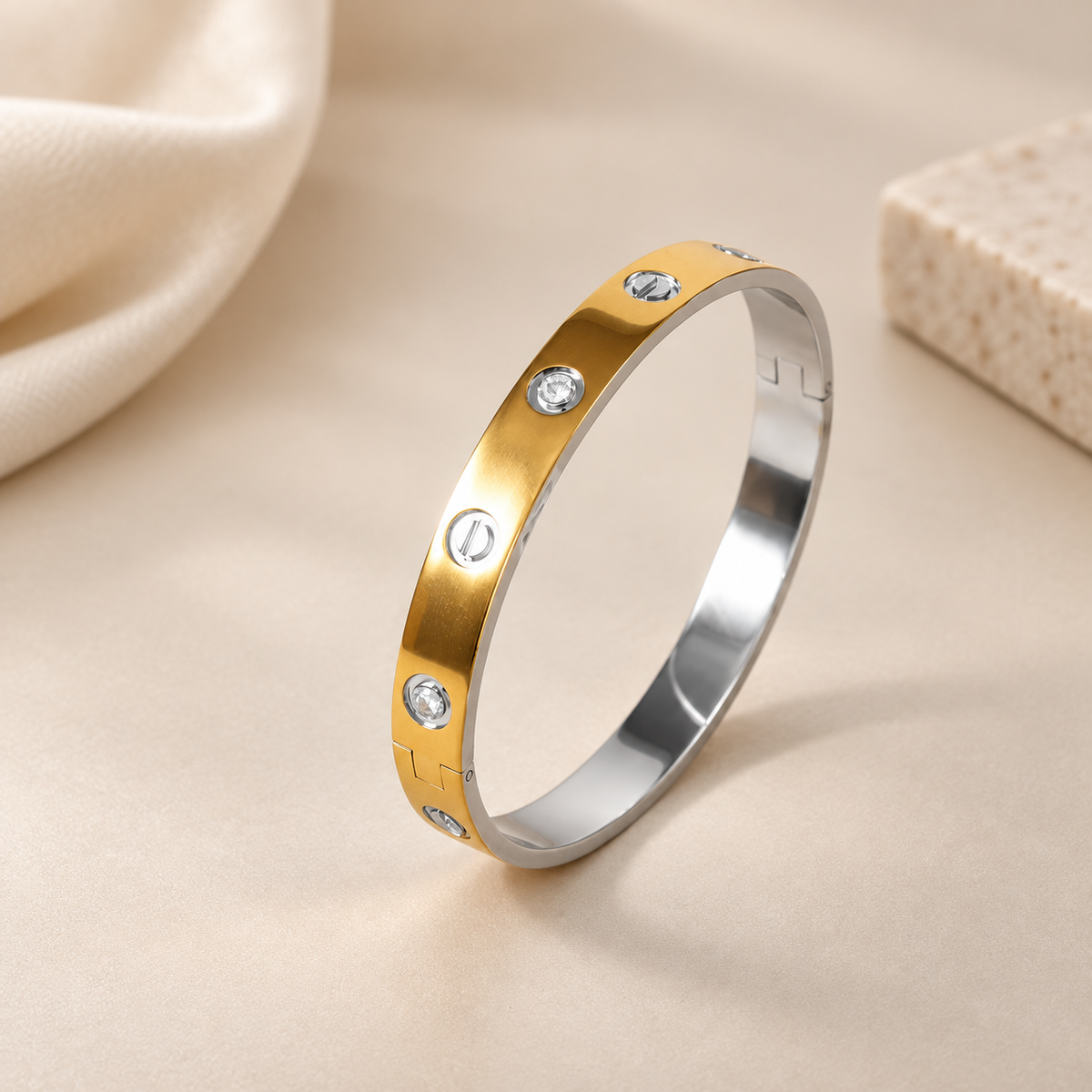 Arjun Dual Tone Crystal Silver Kada For Him