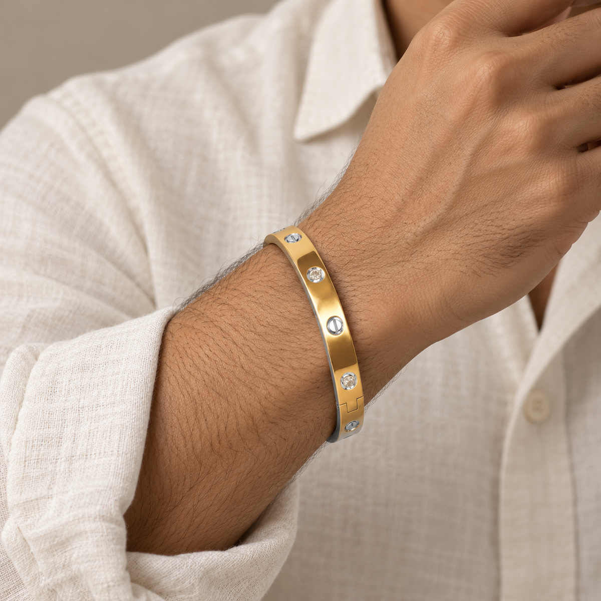 Arjun Dual Tone Crystal Silver Kada For Him
