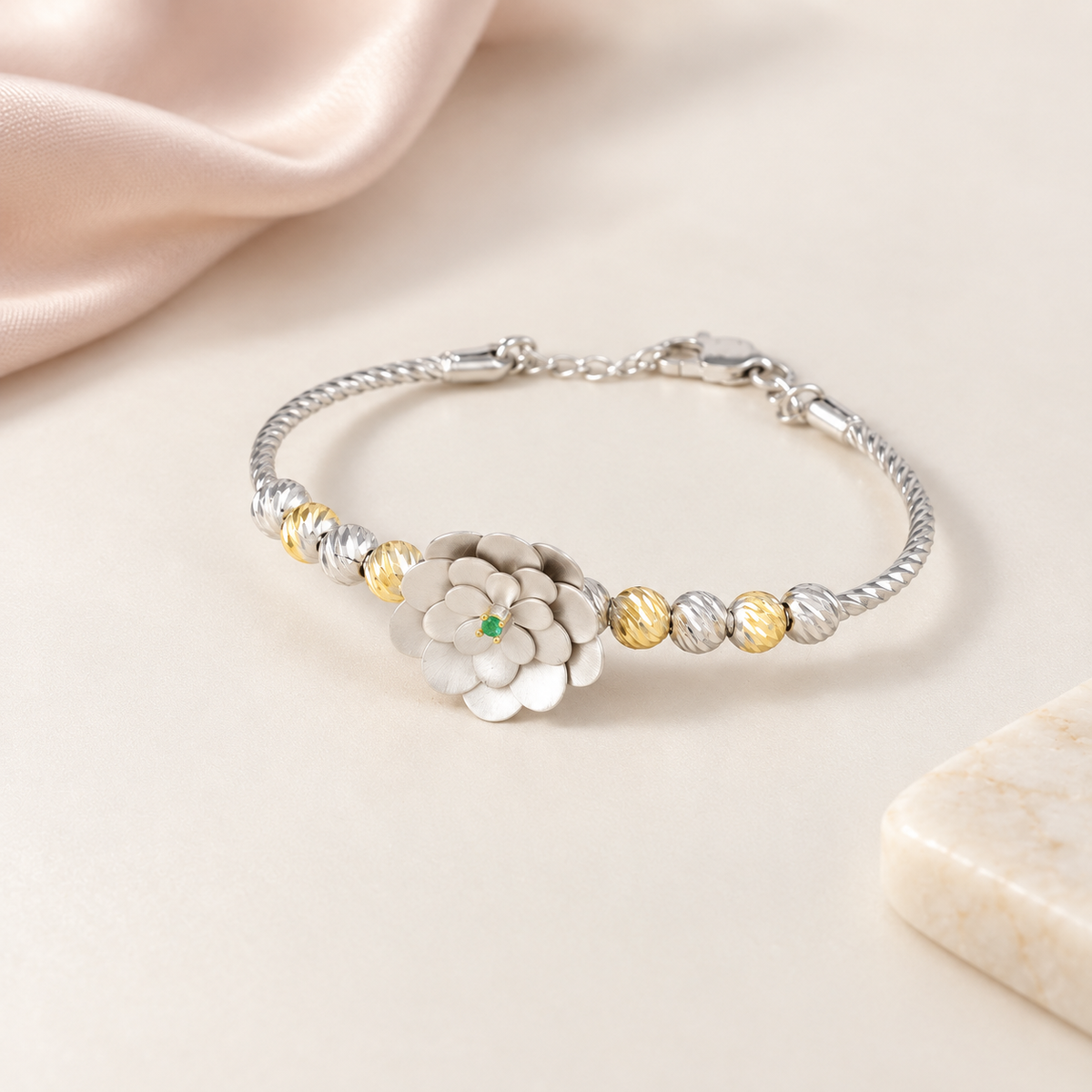 Trisha Bloom Charm Silver Bracelet