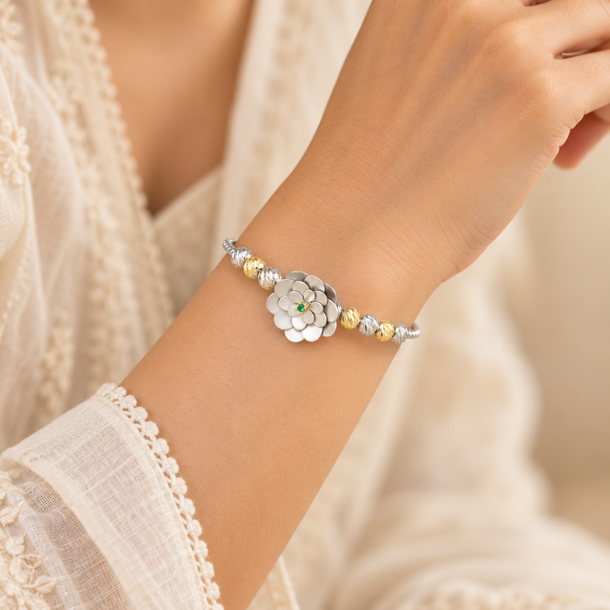 Trisha Bloom Charm Silver Bracelet