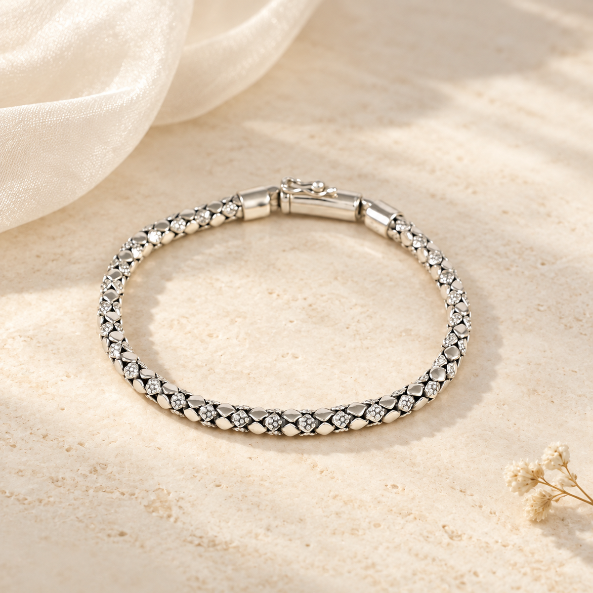 Ahana Crystal Weave Silver Bracelet