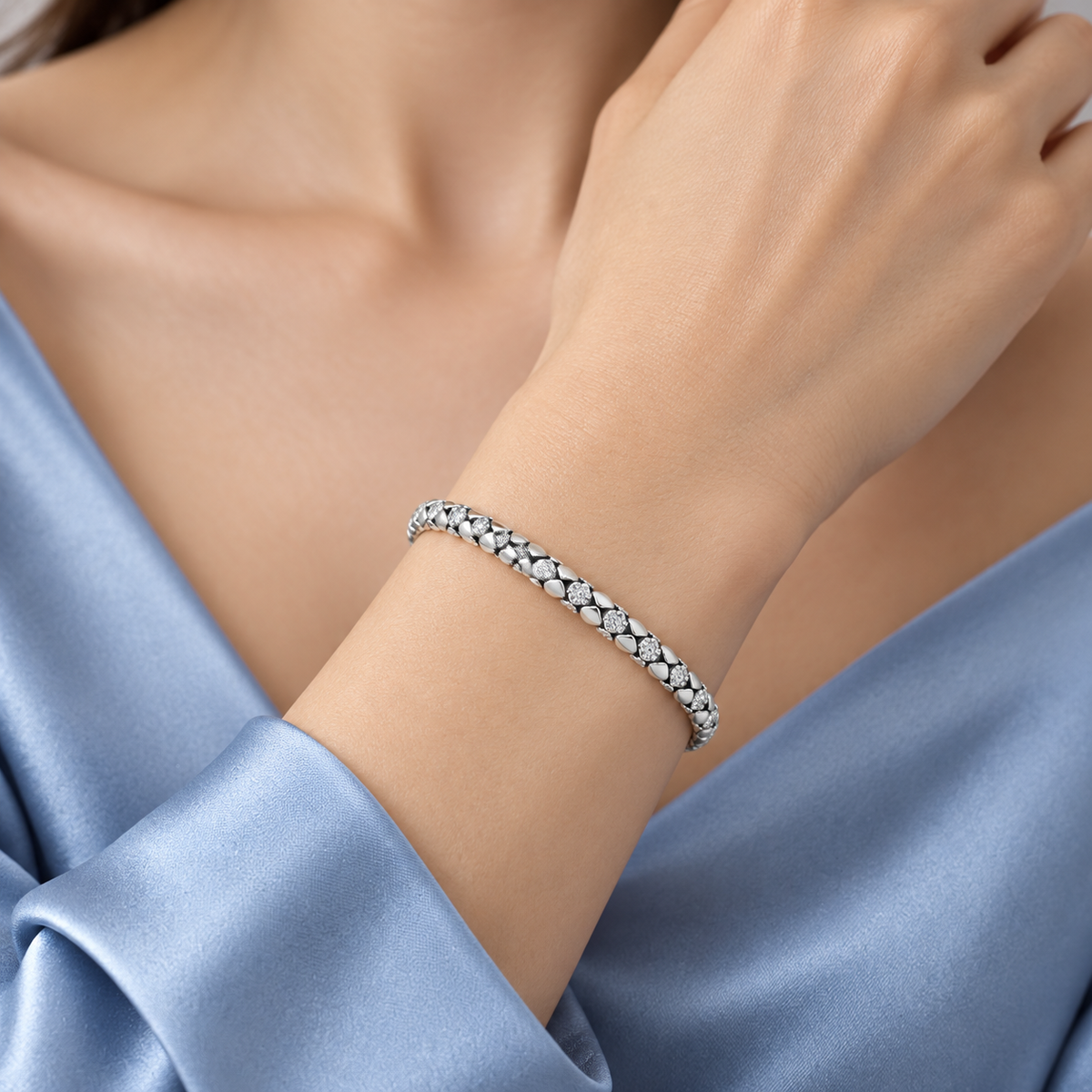Ahana Crystal Weave Silver Bracelet