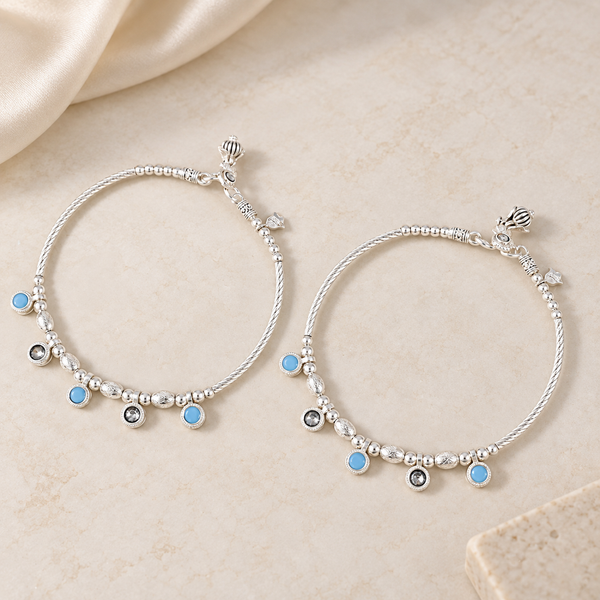 Yashvi Azure Charm Silver Anklets