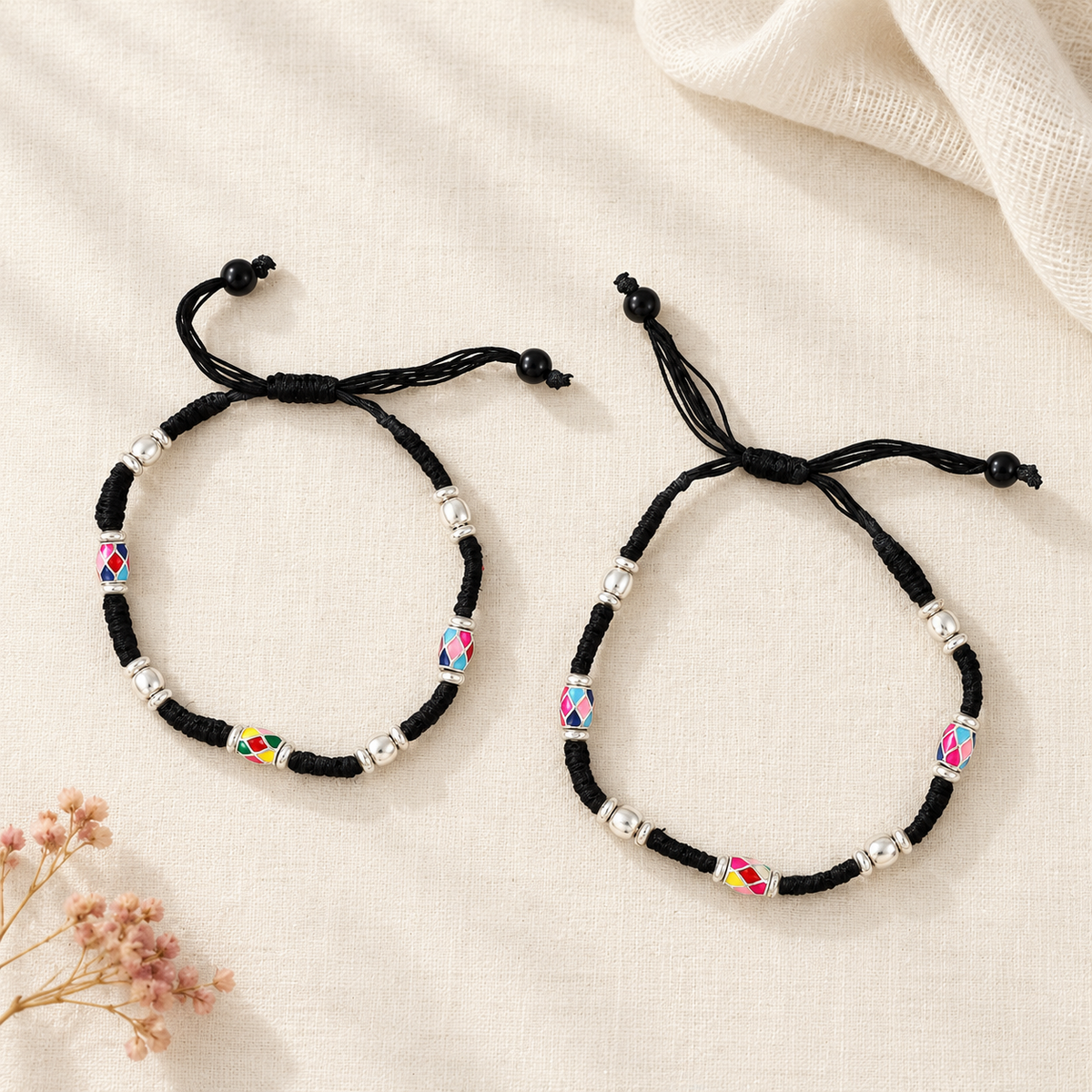 Kriti Vibrant Mosaic Silver Anklets