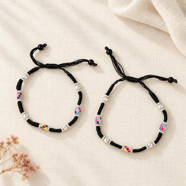 Kriti Vibrant Mosaic Silver Anklets