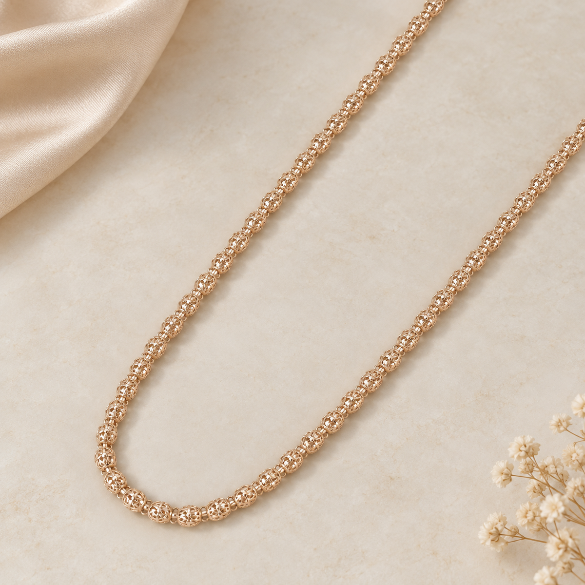 Advika Rose Filigree Bead Silver Chain