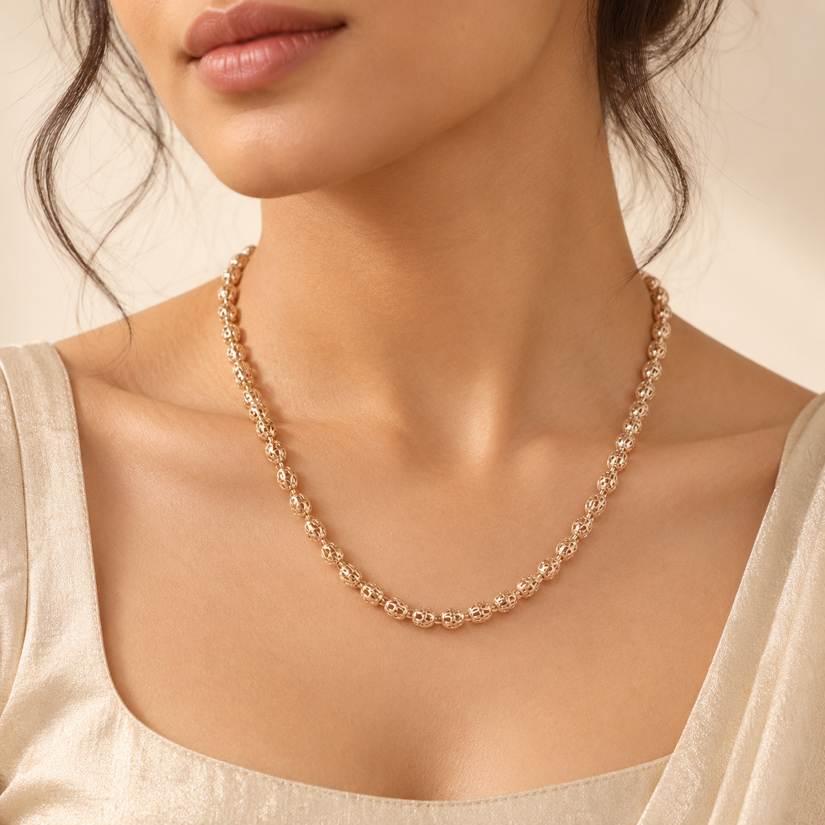 Advika Rose Filigree Bead Silver Chain