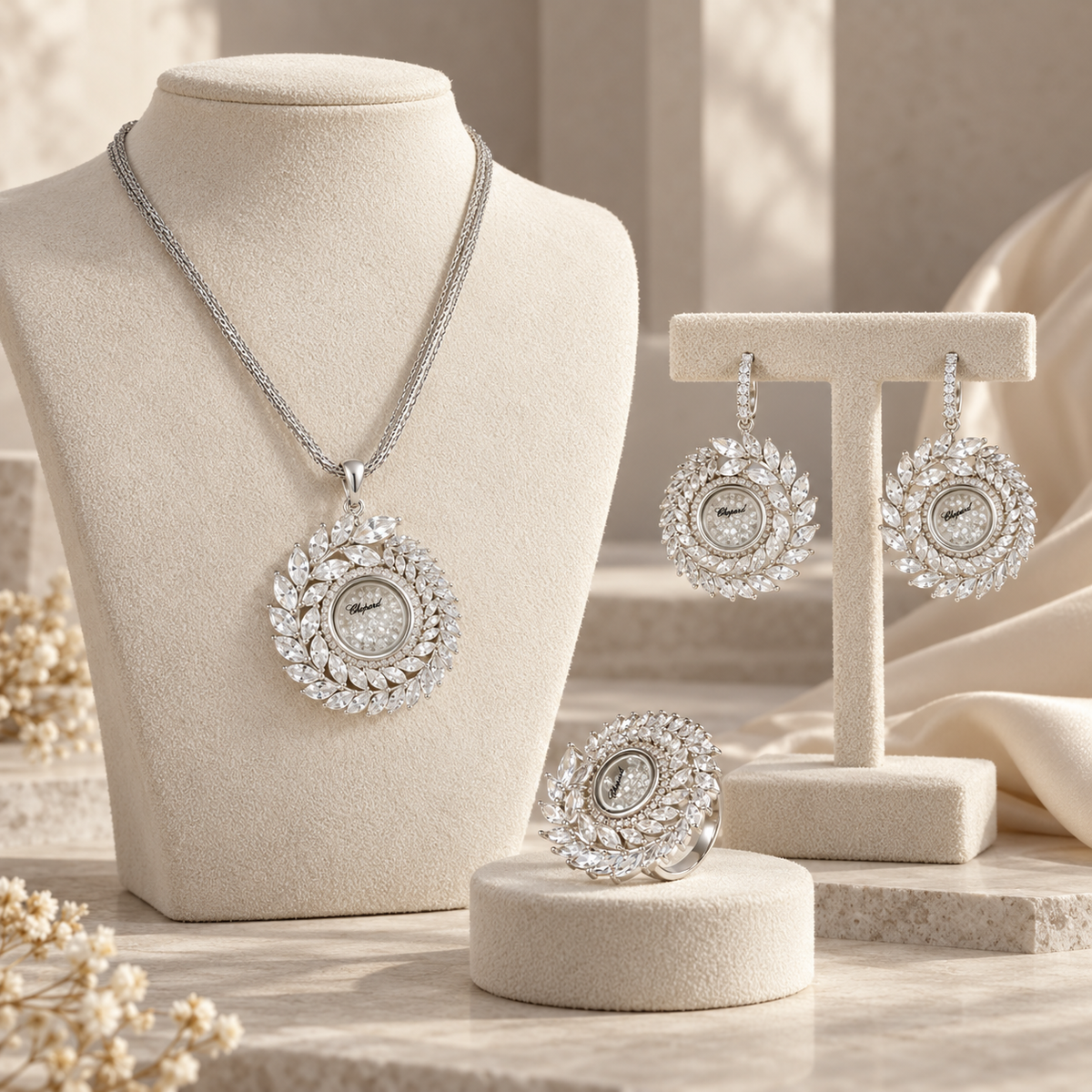 Eshani Zivara Moonleaf Silver Pendant Set