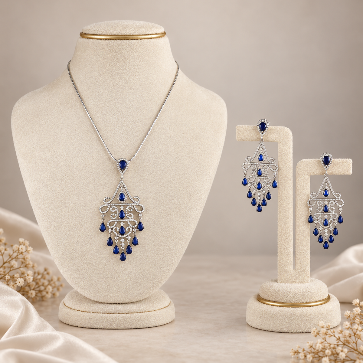 Aadhya Royal Cascade Silver Pendant Set