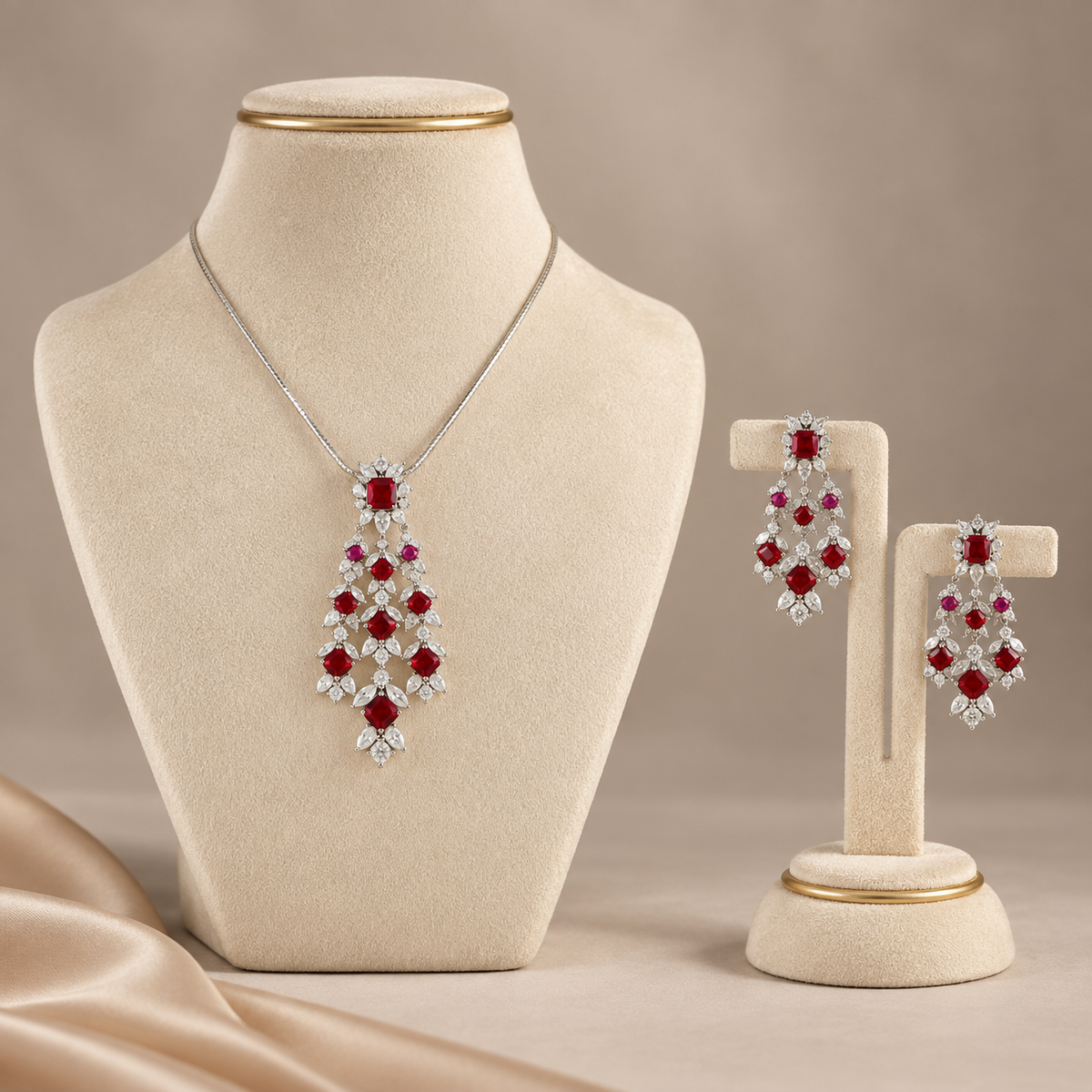 Riddhi Rubelle Scarlet Grace Silver Pendant Set