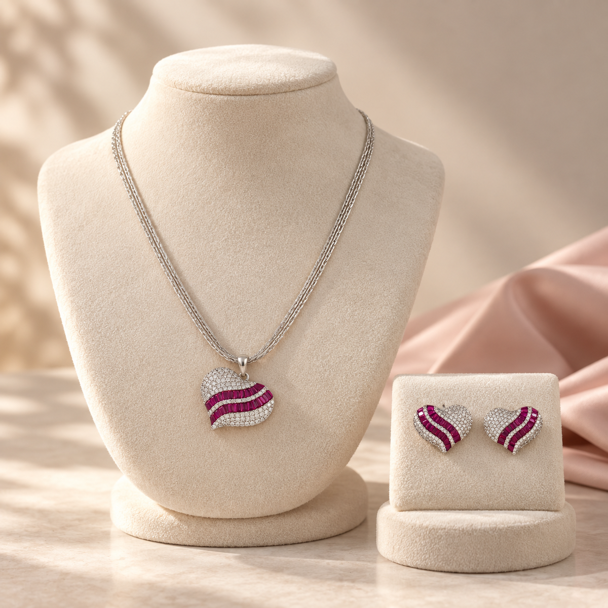 Myra Ruvella Heartwave Silver Pendant Set