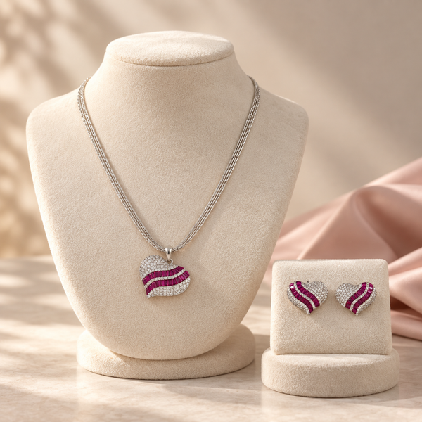 Myra Ruvella Heartwave Silver Pendant Set