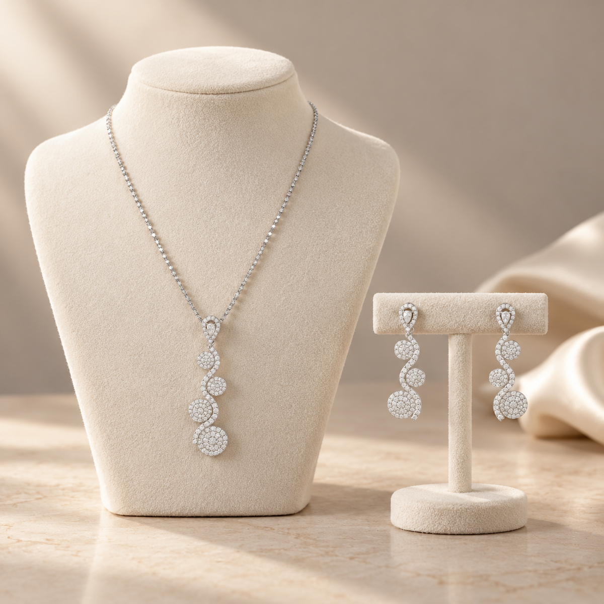 Avika Serenya Crystal Swirl Silver Pendant Set