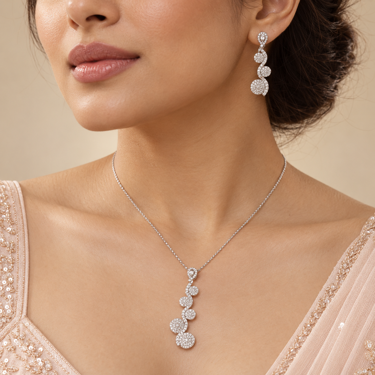 Avika Serenya Crystal Swirl Silver Pendant Set