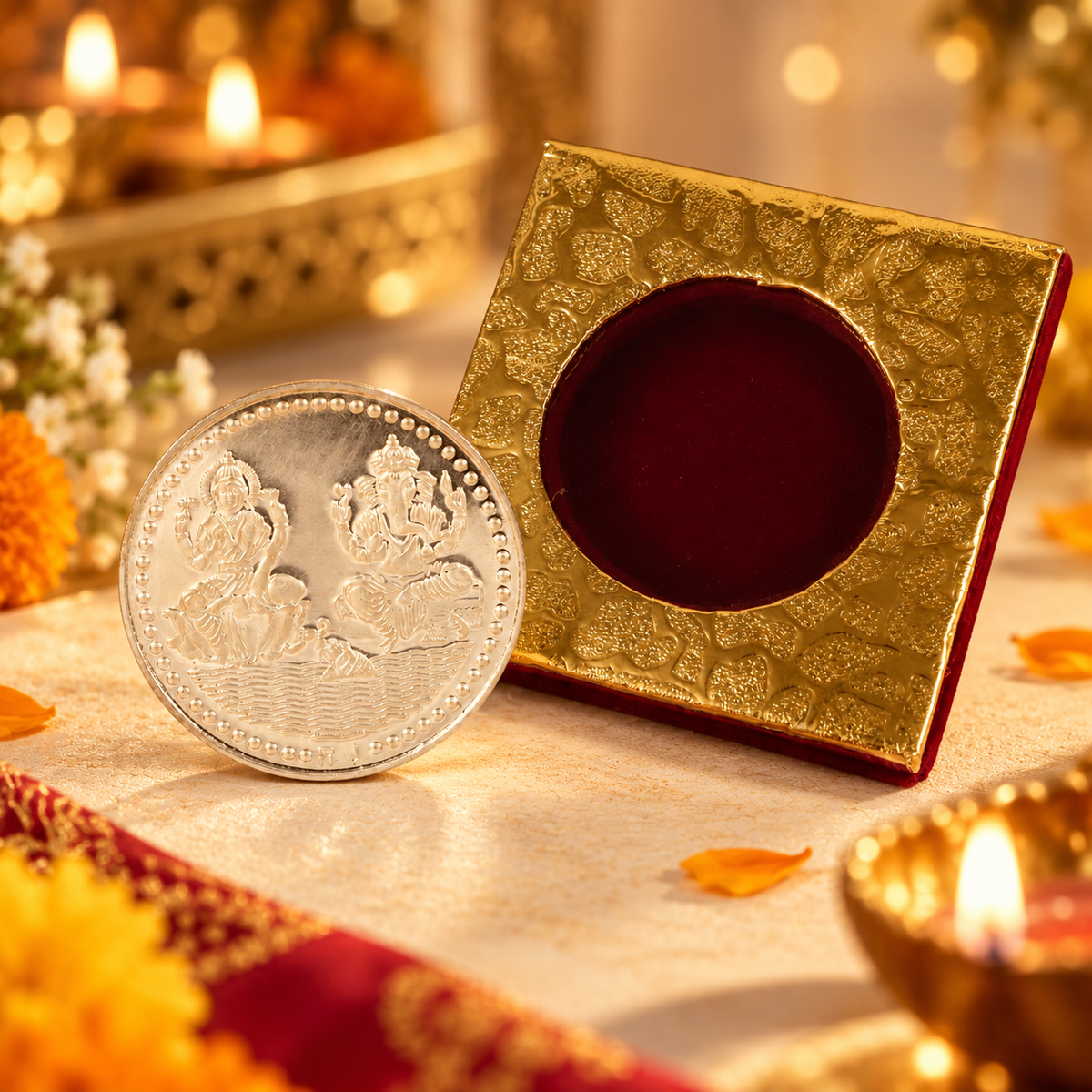 Lakshmi Ganesha Blessings 50Gm Silver Coin