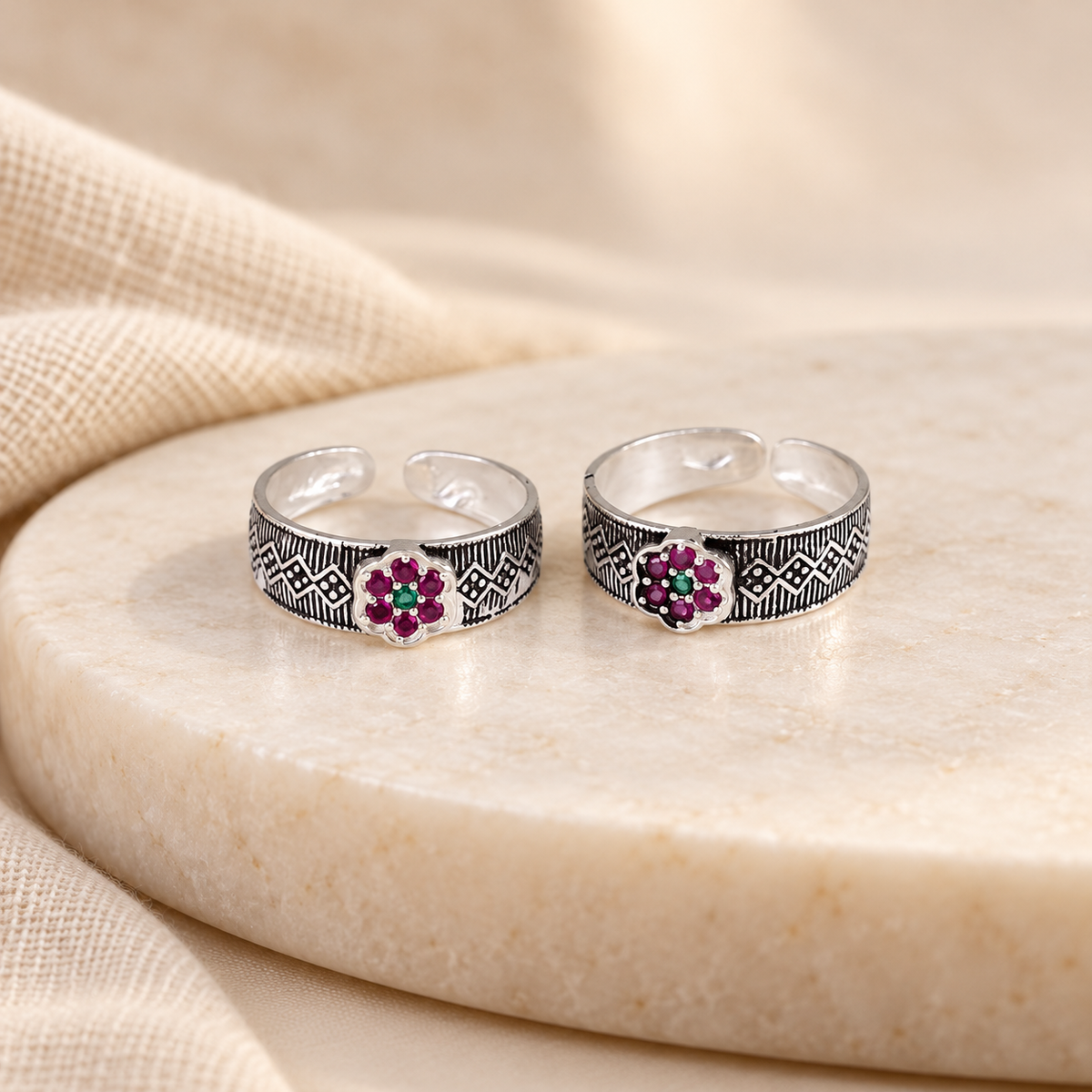 Rangrez Blossom Silver Toe Rings