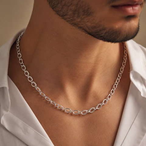 Dual Loop Silver Chain For Him