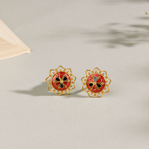 Uma Red–Black Floral Gold Earrings