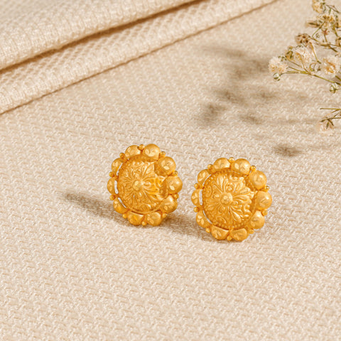 Reeva Heritage Round Gold Earrings