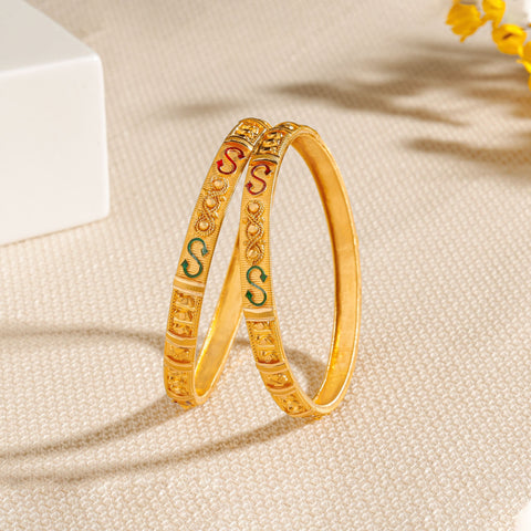 Jivika Dual Color Enamel  Gold Bangles