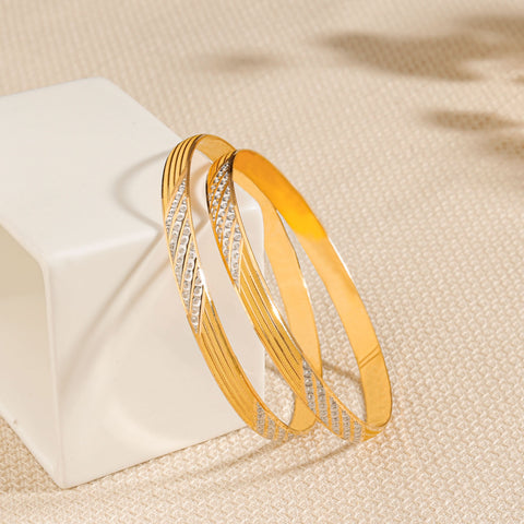 Dhvani Fine Line Pattern Gold Bangles