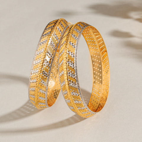Ziyana Two-Tone Carved Gold Bangles