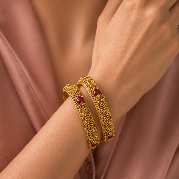 Nandini Vintage Pink Stone Gold Bangles